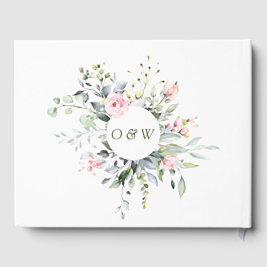 Elegante Eucalyptus Roze Blush Rozen Bloemen Bruil Gastenboek (Achterkant)