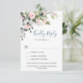 Elegante Eucalyptus Roze Blush Rozen Bruiloft RSVP Kaartje (Staand voorkant)