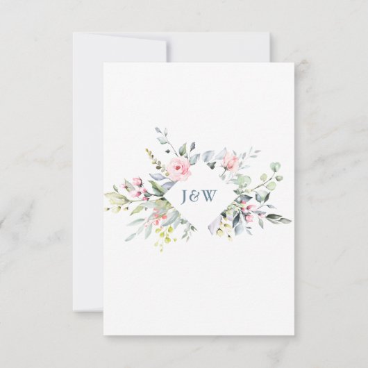 Elegante Eucalyptus Roze Blush Rozen Bruiloft RSVP Kaartje (Achterkant)