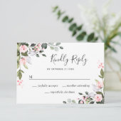 Elegante Eucalyptus Roze Blush Rozen Bruiloft RSVP Kaartje (Staand voorkant)