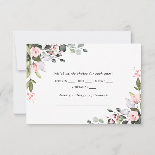 Elegante Eucalyptus Roze Blush Rozen Bruiloft RSVP Kaartje (Achterkant)