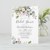 Elegante Eucalyptus Roze Bruids Shower Kaart (Staand voorkant)