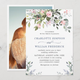 Elegante Eucalyptus Roze Bruiloft Kaart