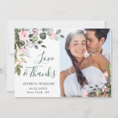 Elegante Eucalyptus Roze Rozen 4 FOTO Bedankkaart (Voorkant)