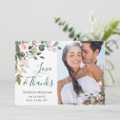 Elegante Eucalyptus Roze Rozen 4 FOTO Bedankkaart (Staand voorkant)