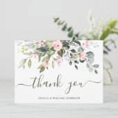 Elegante Eucalyptus Roze Rozen Bloemen Boeket Bedankkaart (Staand voorkant)