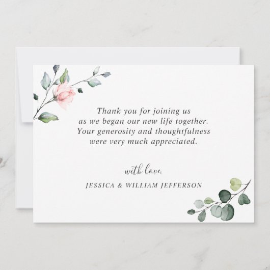 Elegante Eucalyptus Roze Rozen Bloemen Boeket Bedankkaart (Achterkant)