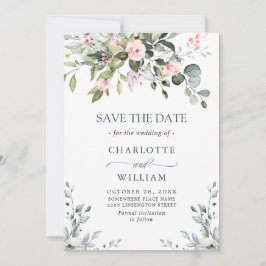 Elegante Eucalyptus Roze Rozen Bloemen Bruiloft Save The Date
