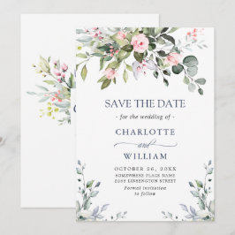 Elegante Eucalyptus Roze Rozen Bloemen Bruiloft Save The Date