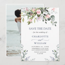 Elegante Eucalyptus Roze Rozen Bloemen Bruiloft Save The Date