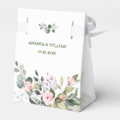 Elegante Eucalyptus Roze Rozen Bloemige Trouwdag Bedankdoosjes (Achterkant)