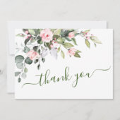 Elegante Eucalyptus Roze Rozen Bloemstuk Bedankkaart (Voorkant)