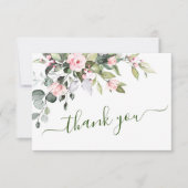 Elegante Eucalyptus Roze Rozen Bloemstuk Bedankkaart (Voorkant)