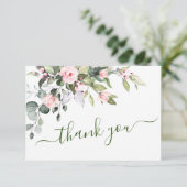 Elegante Eucalyptus Roze Rozen Bloemstuk Bedankkaart (Staand voorkant)