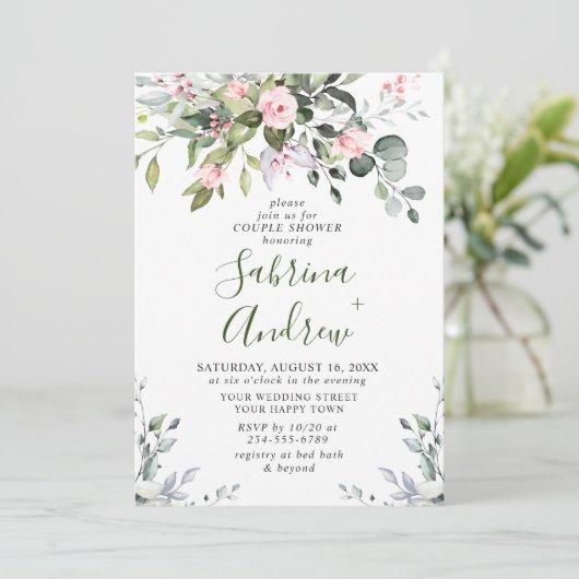 Elegante Eucalyptus Roze Rozen COUPLE BRUISESLOVER Kaart (Staand voorkant)