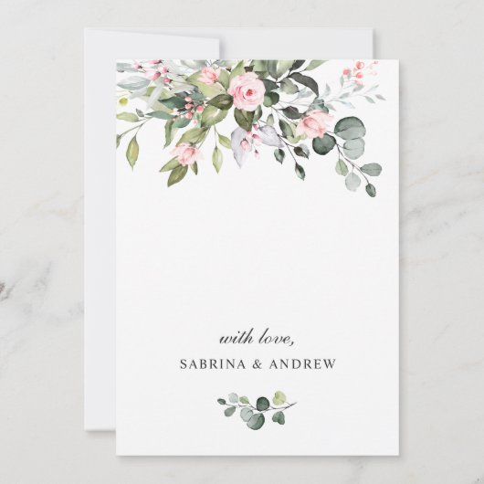 Elegante Eucalyptus Roze Rozen COUPLE BRUISESLOVER Kaart (Achterkant)