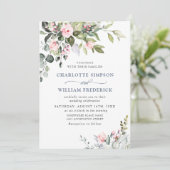 Elegante Eucalyptus Roze Rozen Groene Huwelijksdec Kaart (Staand voorkant)