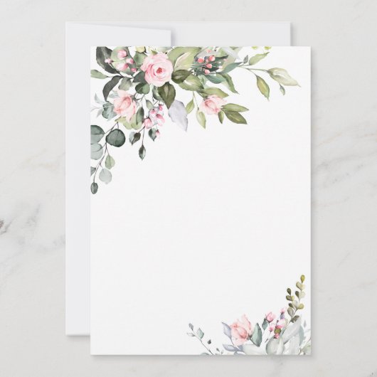 Elegante Eucalyptus Roze Rozen Groene Huwelijksdec Kaart (Achterkant)