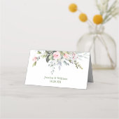 Elegante Eucalyptus Roze Rozen Huwelijks Tafelkaar Plaatskaartje (Achterkant)
