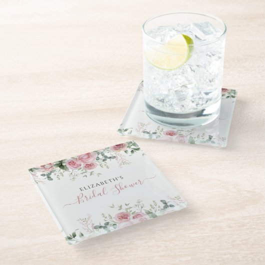 Elegante eucalyptus & roze rozen uitnodigen glazen onderzetter (Schuin)