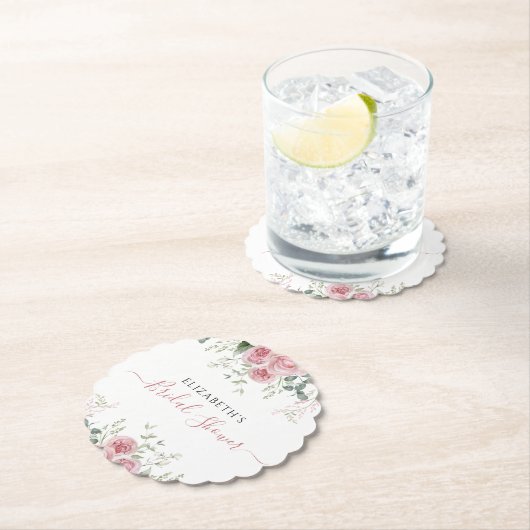 Elegante Eucalyptus & Roze Rozen Uitnodigen Kartonnen Onderzetters (Insitu)