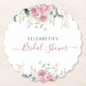 Elegante Eucalyptus & Roze Rozen Uitnodigen Kartonnen Onderzetters (Voorkant)