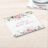 Elegante Eucalyptus & Roze Rozen Uitnodigen Kartonnen Onderzetters (Schuin)
