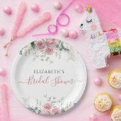 Elegante Eucalyptus & Roze Rozen Uitnodigen Papieren Bordje (Feest)