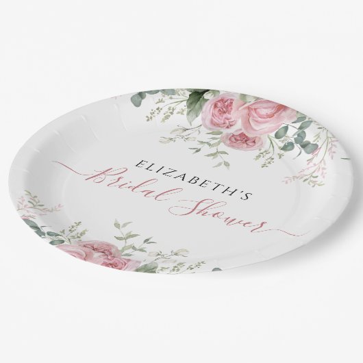 Elegante Eucalyptus & Roze Rozen Uitnodigen Papieren Bordje (Gekanteld)