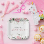 Elegante Eucalyptus & Roze Rozen Uitnodigen Papieren Bordje (Feest)