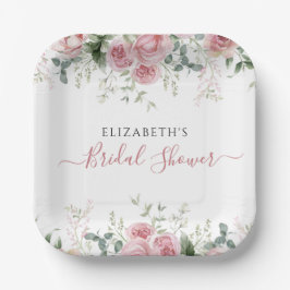 Elegante Eucalyptus & Roze Rozen Uitnodigen Papieren Bordje