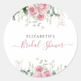 Elegante Eucalyptus & Roze Rozen Uitnodigen Ronde Sticker