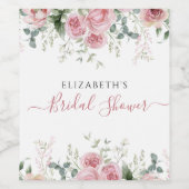 Elegante Eucalyptus & Roze Rozen Uitnodigen Wijn Etiket (Enkel label)