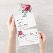 Elegante eucalyptus, roze rozenbloemen bruiloft all in one uitnodiging (Afscheurbaar)