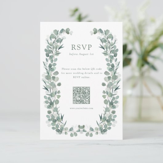Elegante Eucalyptus RSVP Kaartje (Staand voorkant)