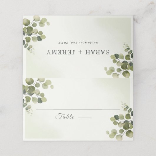 Elegante Eucalyptus Rustic verlaat budget bruiloft Plaatskaartje (Buitenkant ongevouwen)