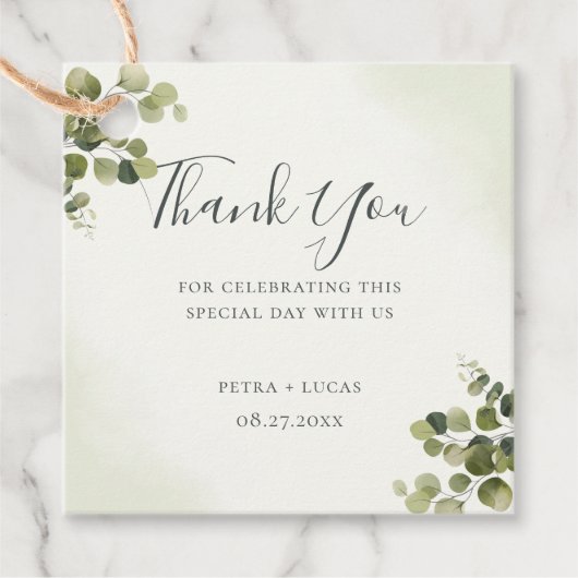 Elegante Eucalyptus rustieke bladeren budget dank  Bedankjes Labels (Voorkant)