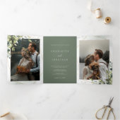 Elegante Eucalyptus Salie Groene Bloemen Huwelijk Drieluik Uitnodiging (Binnen)