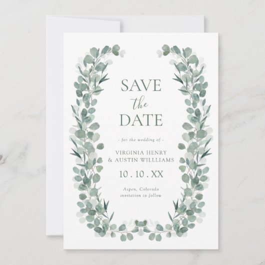 Elegante Eucalyptus Save The Date (Voorkant)