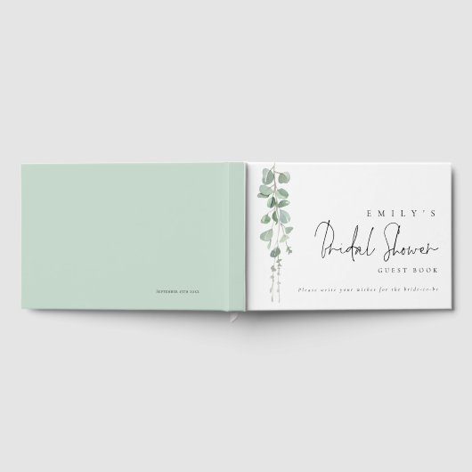 Elegante Eucalyptus Script Bruiloft Gastenboek (Volledig)