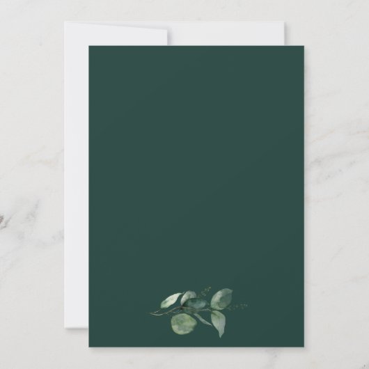 Elegante eucalyptus script bruiloft kaart (Achterkant)