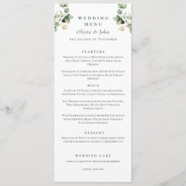 Elegante eucalyptus script bruiloft menu