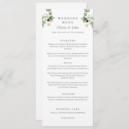 Elegante eucalyptus script bruiloft menu (Voorkant / Achterkant)