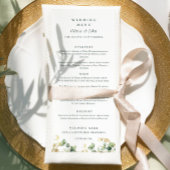 Elegante eucalyptus script bruiloft menu