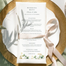 Elegante eucalyptus script bruiloft menu