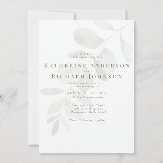 Elegante eucalyptus stam geen ouders bruiloft kaart (Voorkant)