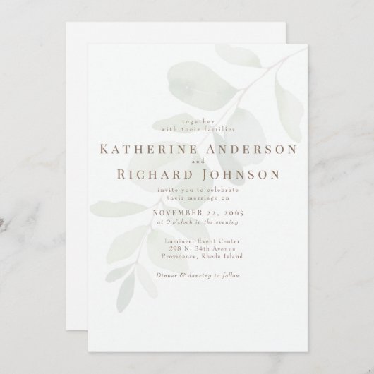 Elegante eucalyptus stam geen ouders bruiloft kaart (Voorkant / Achterkant)