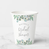 Elegante Eucalyptus Stof Blauwe Bruidsborrel Papieren Bekers (Voorkant)