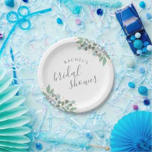 Elegante Eucalyptus Stof Blauwe Bruidsborrel Papieren Bordje (Feest)