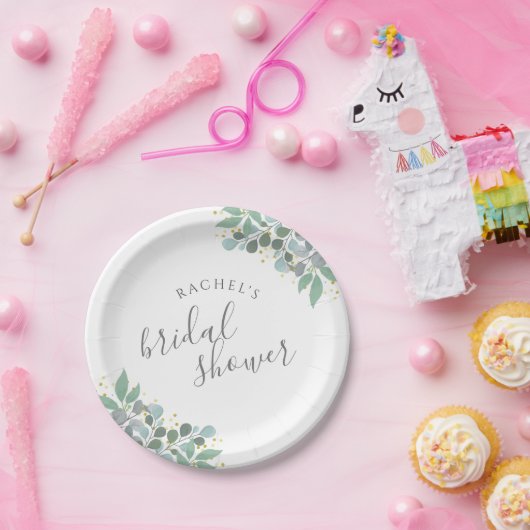 Elegante Eucalyptus Stof Blauwe Bruidsborrel Papieren Bordje (Feest)